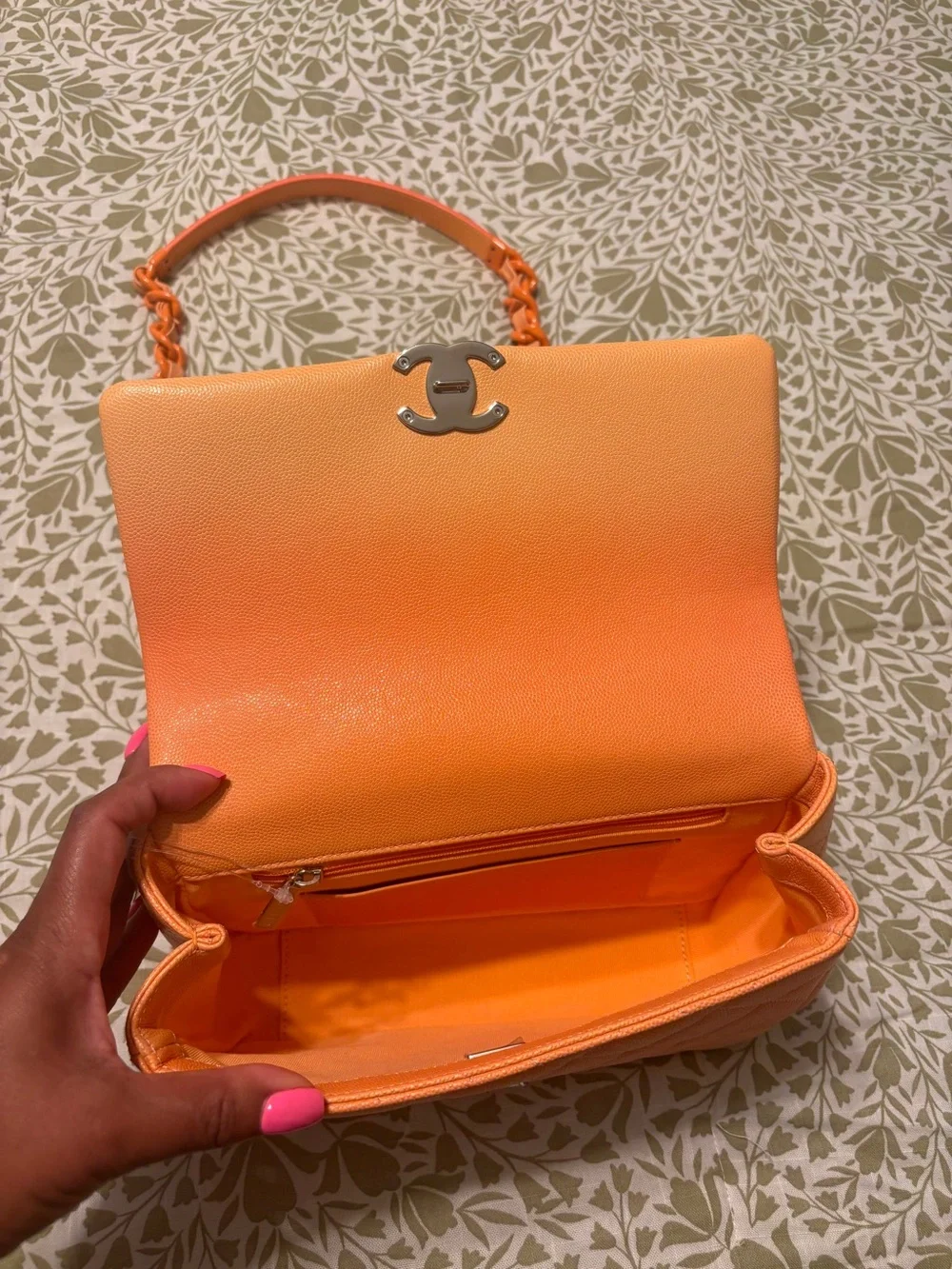 CHANEL Orange Quilted Shoulder Bag with Chain and CC Logo